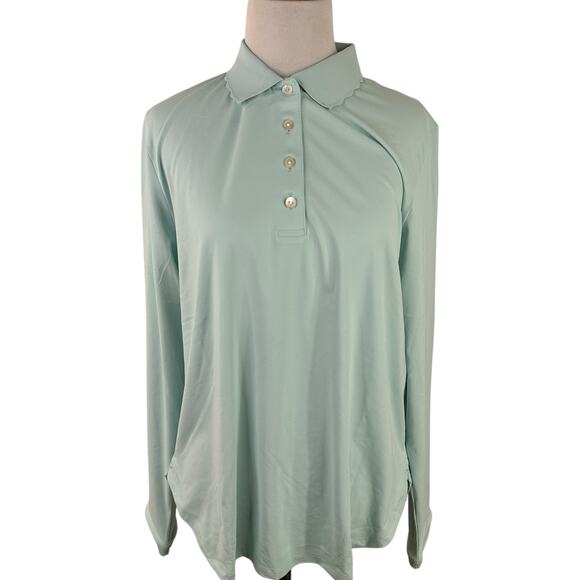 Peter Millar Women's Mint Teal Long Sleeve Polo Shirt Size Large - Picture 1 of 6